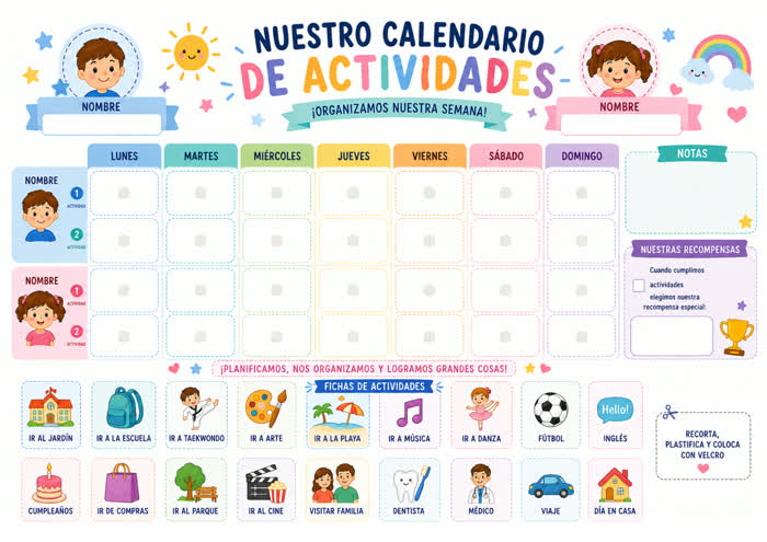 Calendario semanal imprimible